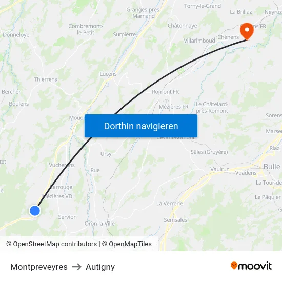 Montpreveyres to Autigny map