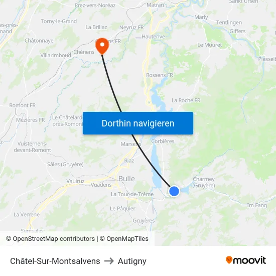 Châtel-Sur-Montsalvens to Autigny map