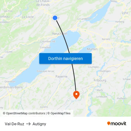 Val-De-Ruz to Autigny map