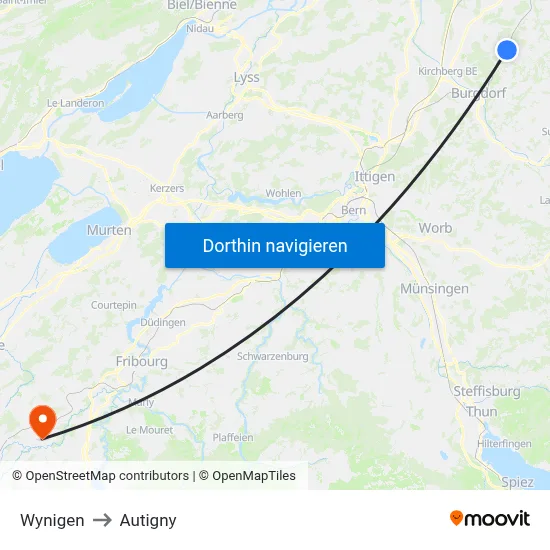 Wynigen to Autigny map