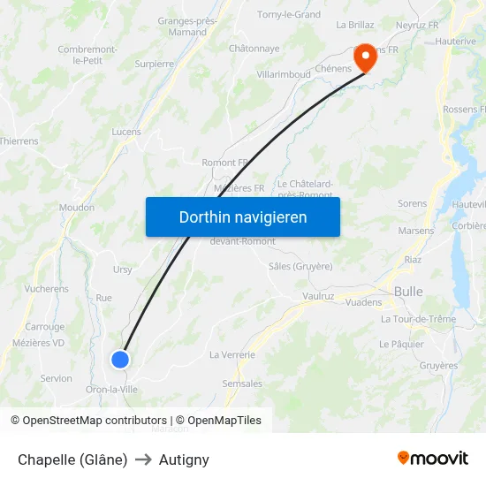 Chapelle (Glâne) to Autigny map