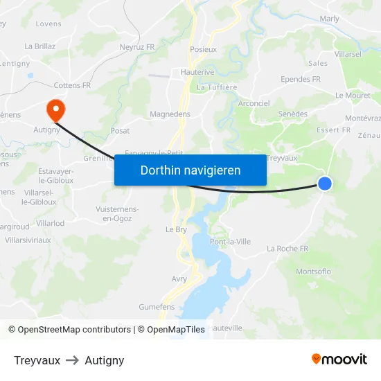 Treyvaux to Autigny map