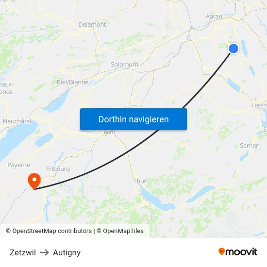 Zetzwil to Autigny map