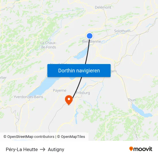 Péry-La Heutte to Autigny map