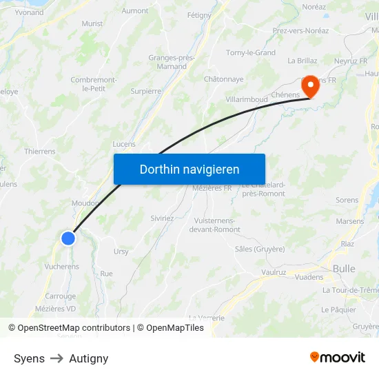 Syens to Autigny map