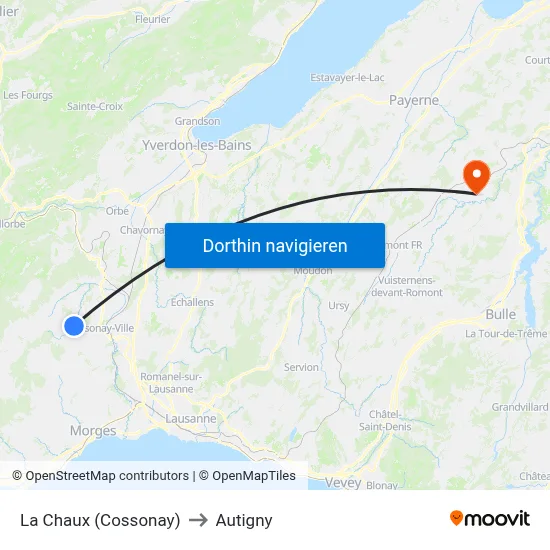 La Chaux (Cossonay) to Autigny map