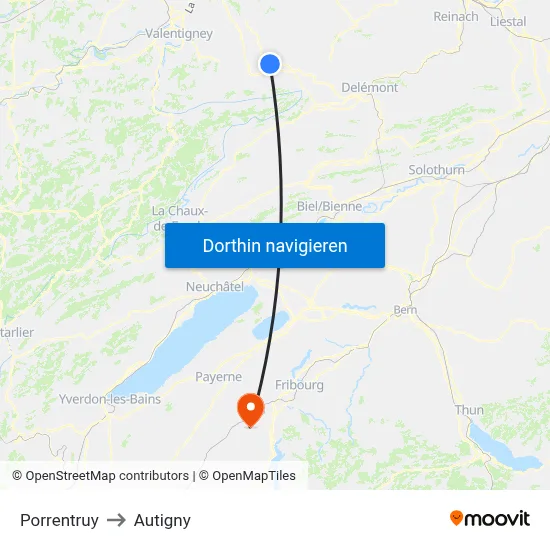 Porrentruy to Autigny map