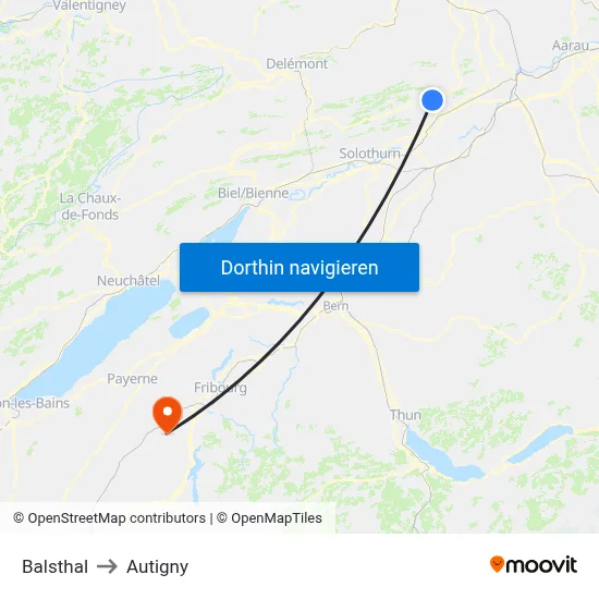 Balsthal to Autigny map