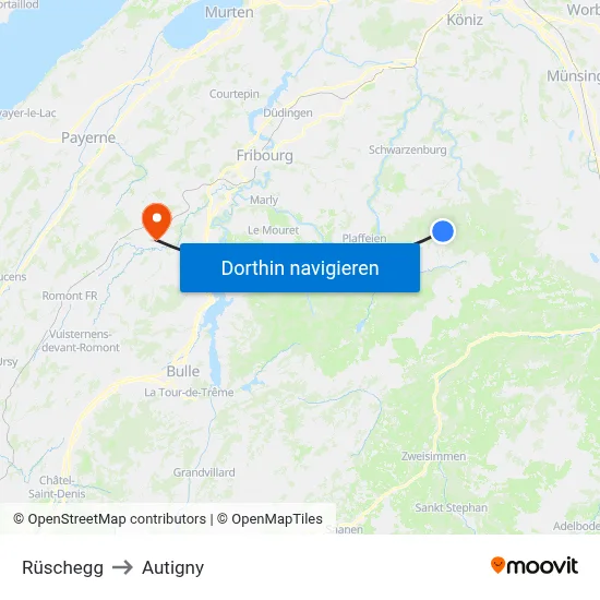Rüschegg to Autigny map