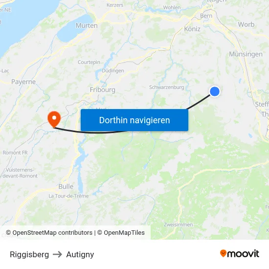 Riggisberg to Autigny map