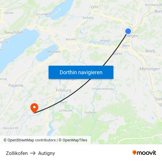 Zollikofen to Autigny map