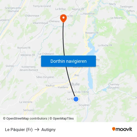 Le Pâquier (Fr) to Autigny map