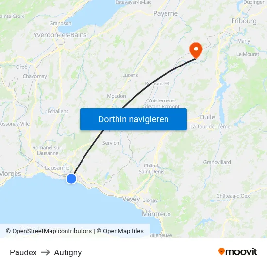Paudex to Autigny map