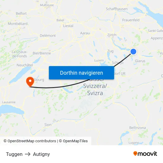 Tuggen to Autigny map
