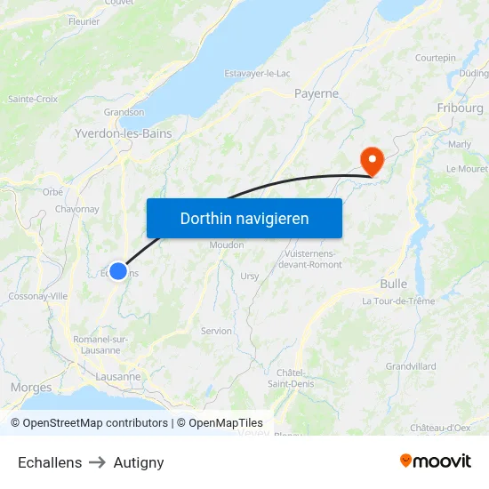 Echallens to Autigny map