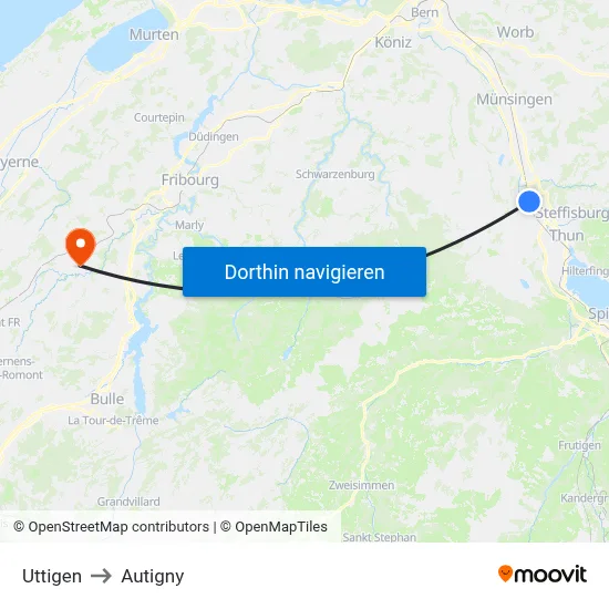 Uttigen to Autigny map