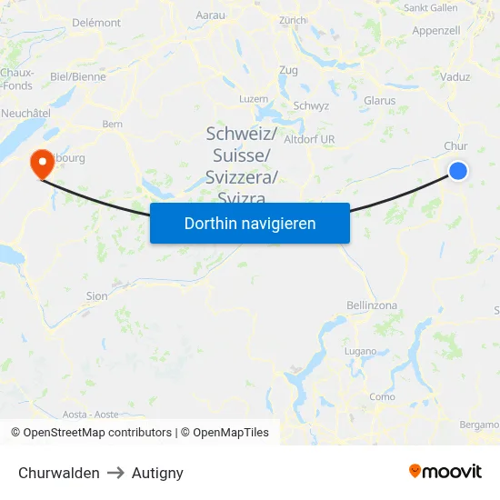 Churwalden to Autigny map