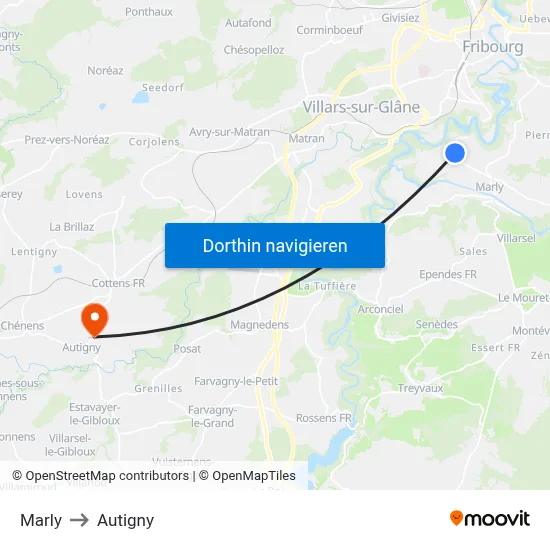 Marly to Autigny map