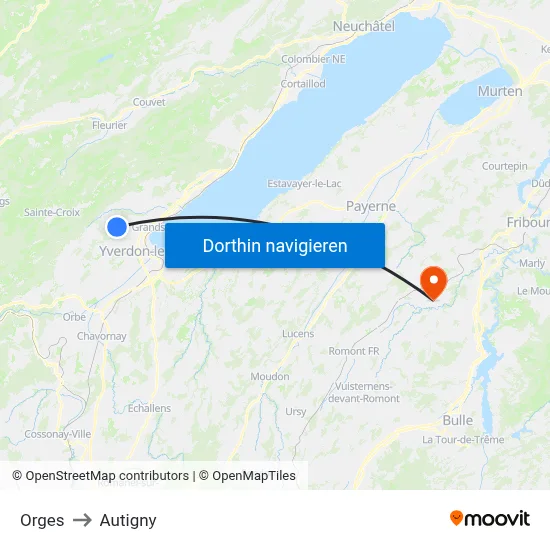 Orges to Autigny map