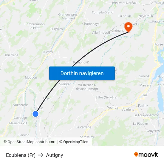 Ecublens (Fr) to Autigny map