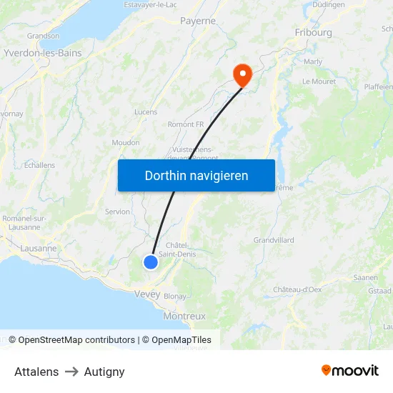 Attalens to Autigny map
