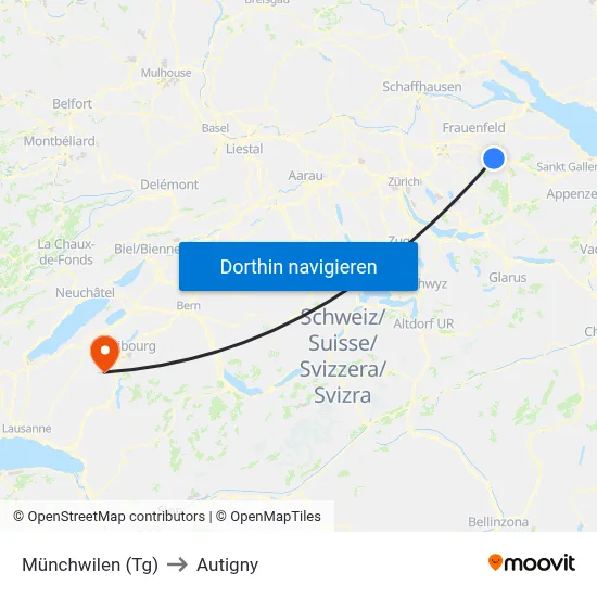 Münchwilen (Tg) to Autigny map