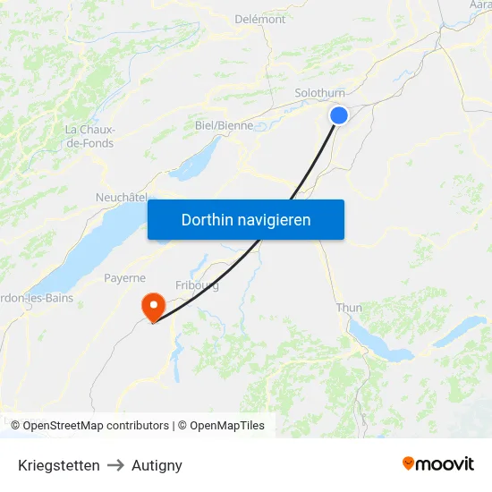 Kriegstetten to Autigny map