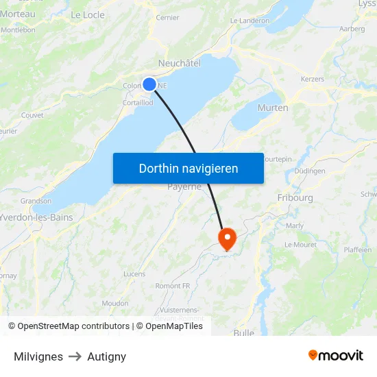 Milvignes to Autigny map