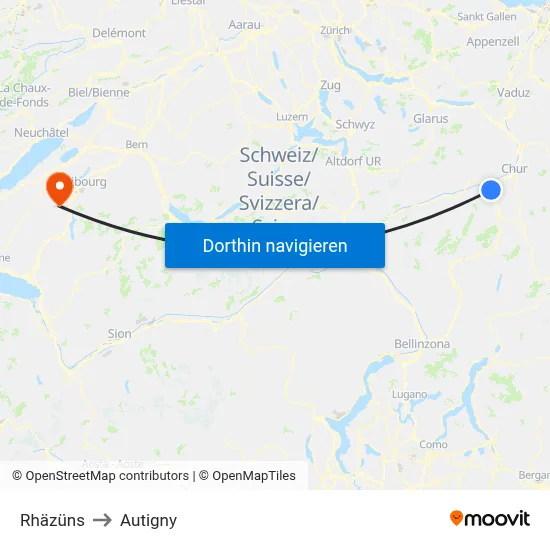 Rhäzüns to Autigny map