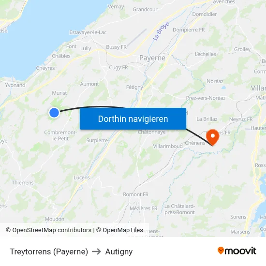 Treytorrens (Payerne) to Autigny map