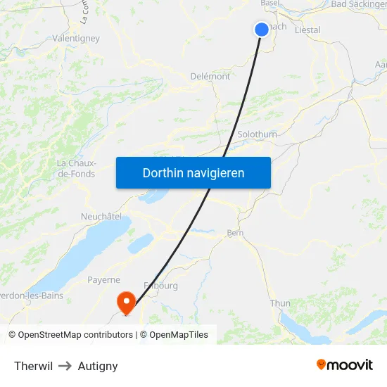 Therwil to Autigny map