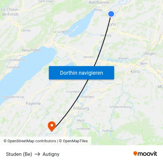 Studen (Be) to Autigny map