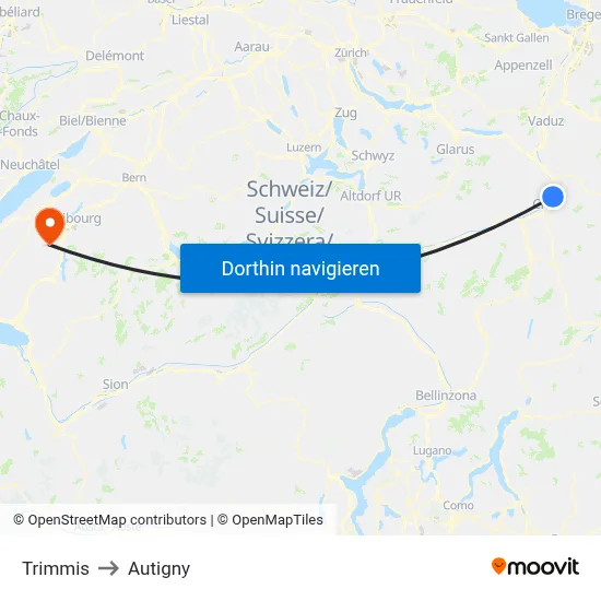 Trimmis to Autigny map