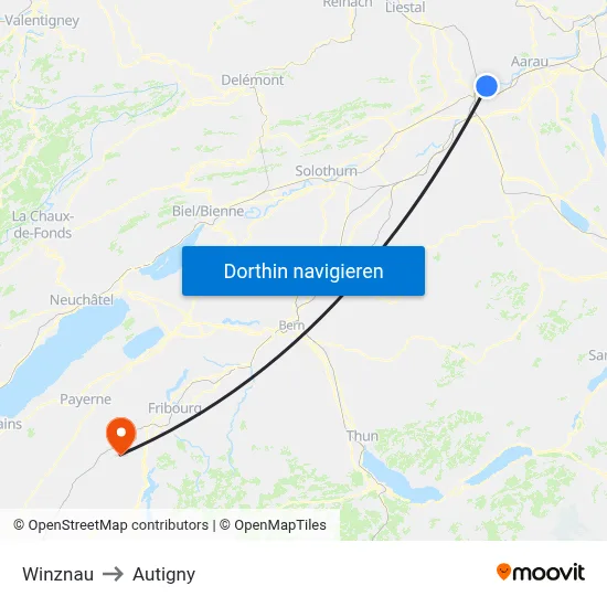 Winznau to Autigny map