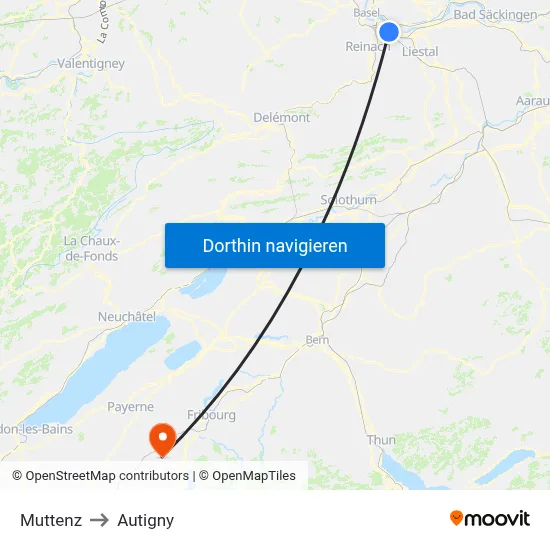 Muttenz to Autigny map