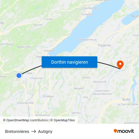 Bretonnières to Autigny map