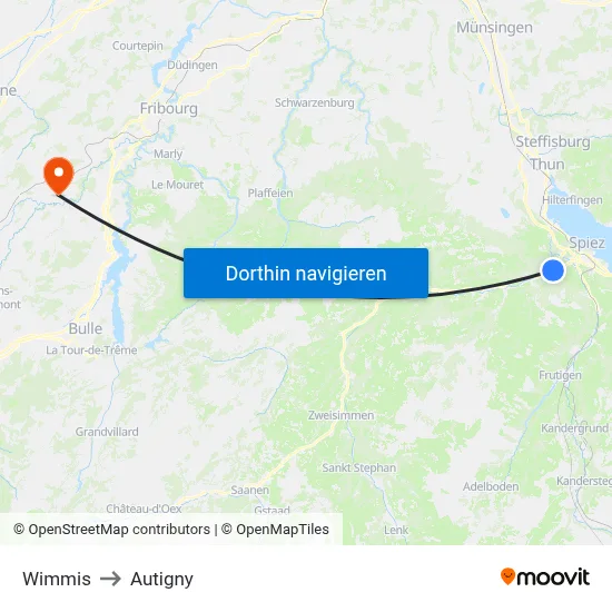 Wimmis to Autigny map