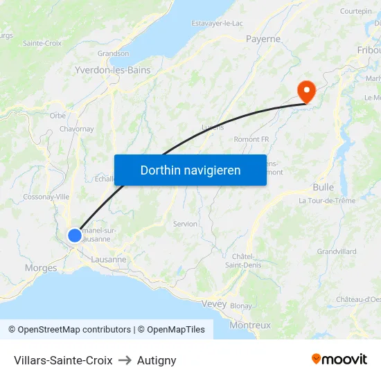 Villars-Sainte-Croix to Autigny map