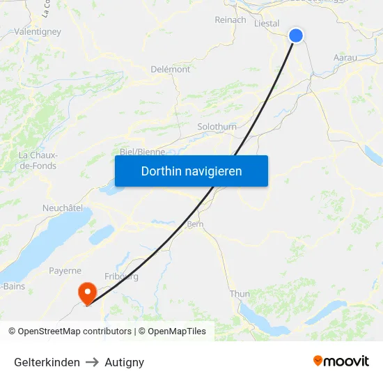 Gelterkinden to Autigny map