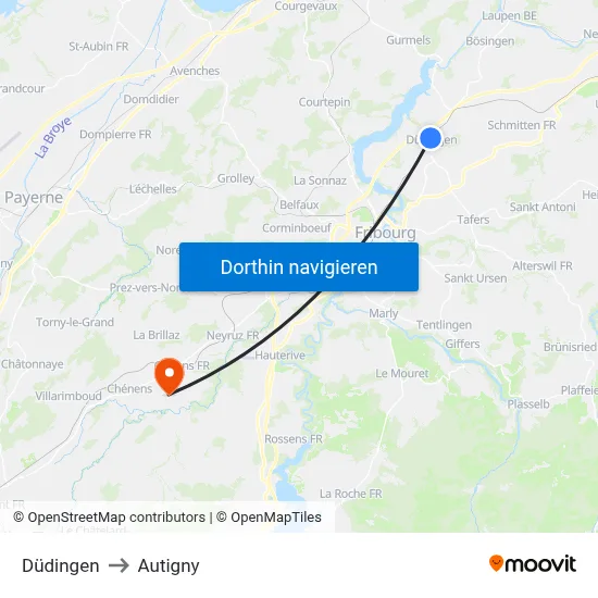 Düdingen to Autigny map