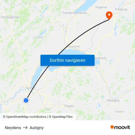 Neydens to Autigny map