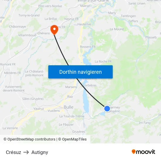 Crésuz to Autigny map