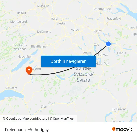 Freienbach to Autigny map