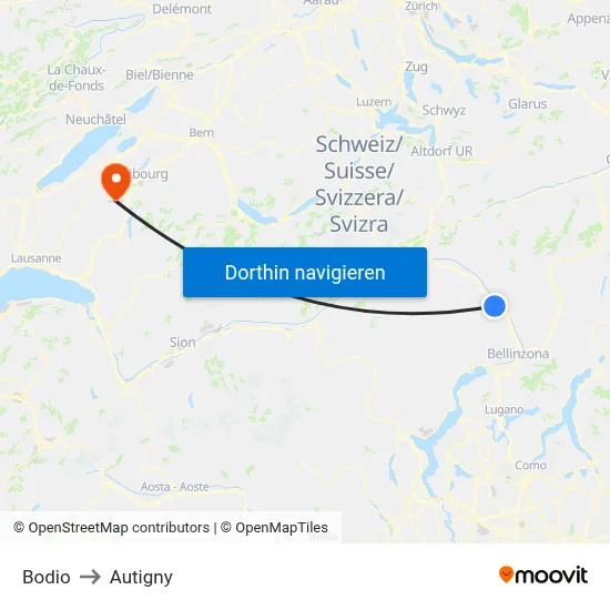 Bodio to Autigny map