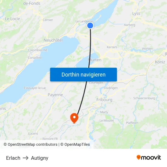Erlach to Autigny map