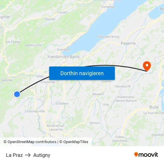 La Praz to Autigny map