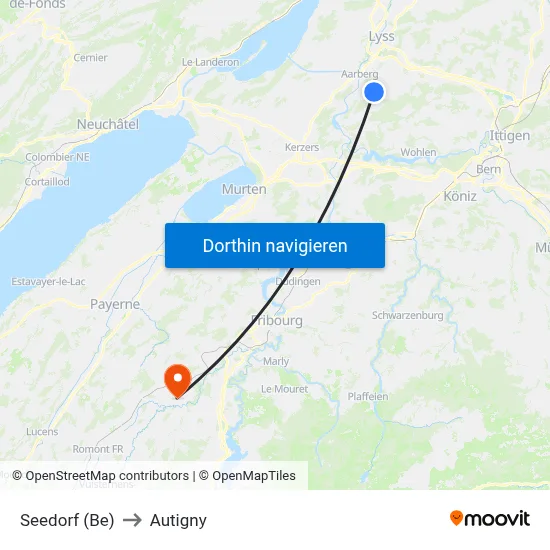 Seedorf (Be) to Autigny map