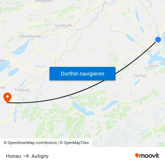 Honau to Autigny map