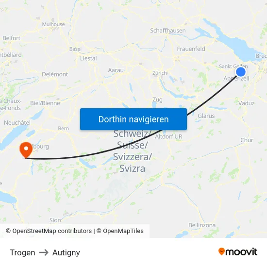 Trogen to Autigny map