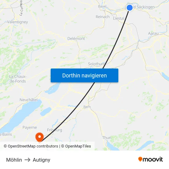 Möhlin to Autigny map